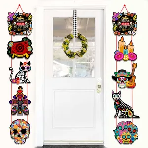 Dia de los Muertos decorative banners with sugar skulls for party door hanging ornaments