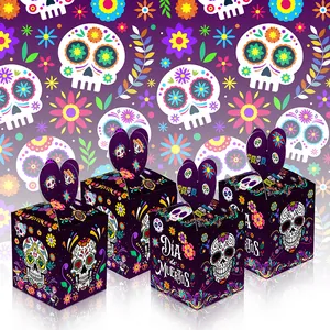 Set di quattro scatole regalo Día de Muertos con teschi di zucchero e chiusura a cuore