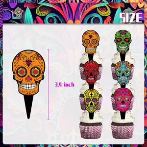 Décorations de cupcakes Sugar Skull pour le Jour des Morts avec six designs colorés