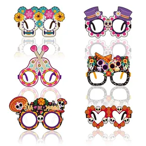 Day Of The Dead Paper Party Glasses Skull Guitar Flower Mexican Fiesta Theme Photo Booth Props Decorative Eyeglasses