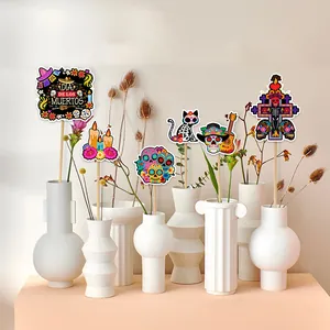 6-delige Dag van de Doden decoratieset met schedelmotieven voor tafelvazen en themafeestjes