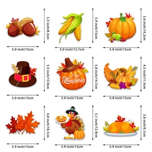 Lot de 9 décorations de Thanksgiving avec dinde et citrouille incluant les dimensions