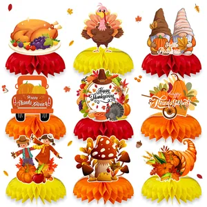 Thanksgiving Honeycomb Centerpieces Fall Turkey Pumpkin Table Decoration Happy Thanksgiving Party Supplies Desktop Ornament