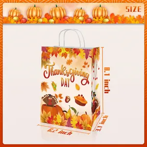 Thanksgiving gift paper bag with turkey and pumpkin motifs, size 8.1 x 6.2 x 3.1 inches