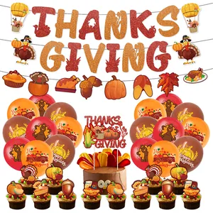 Thanksgiving Decoration Turkey Pumpkin Maple Leaf Banner Cake Topper Latex Balloon Autumn Harvest Festival Party Supplies