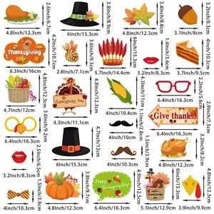 Thanksgiving photo booth props set with pumpkin, turkey and maple leaf decorations