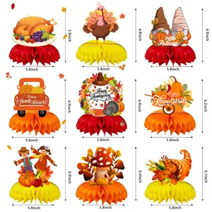 Thanksgiving honeycomb centerpieces set with turkey and pumpkin designs for autumn table decor