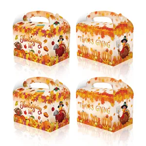 12PCS Thanksgiving Handle Treat Boxes Paper Candy Gift Boxes With Pumpkin Maple Leaf Turkey Design For Autumn Party Favors