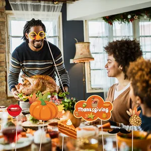 Thanksgiving party photo booth props with turkey glasses and pumpkin decor set