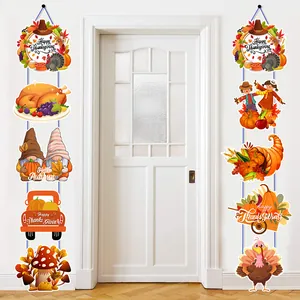 Thanksgiving Door Banner Set Turkey Pumpkin Maple Leaf Gnomes Autumn Harvest Party Hanging Decorations For Wall Front Door Home Decor