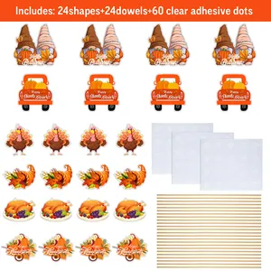 Thanksgiving DIY centerpiece kit with 24 cardstock cutouts and sticks for party decor