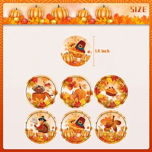 Lot de stickers de Thanksgiving 3,55 cm avec dindes, citrouilles et feuilles d'automne