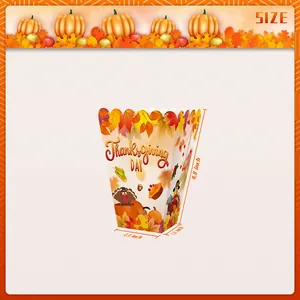 Thanksgiving popcorn boxes with turkey and pumpkin motifs for holiday party snack serving