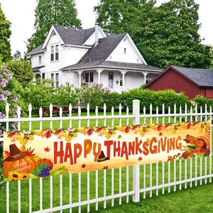 3M Happy Thanksgiving outdoor banner with pumpkins and maple leaves for yard decor