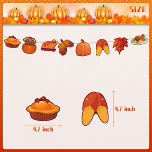 4.7-inch Thanksgiving party banner featuring glitter turkey, pumpkin, and maple leaf decorations