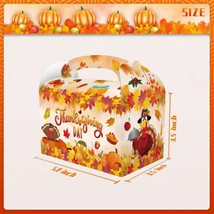 Thanksgiving gift box with pumpkin and turkey patterns, measures 5.9 x 3.5 x 3.5 inches