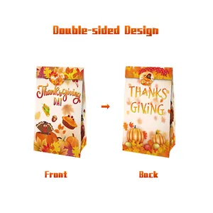 Sacs cadeaux de Thanksgiving avec motifs citrouille et dinde et design double face