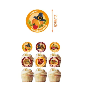 Thanksgiving party cake toppers featuring turkey, pumpkin and maple leaf decorations
