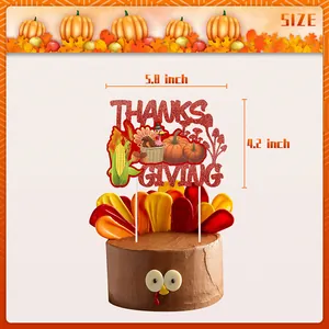 Glittering Thanksgiving turkey and pumpkin cake topper decoration for holiday parties