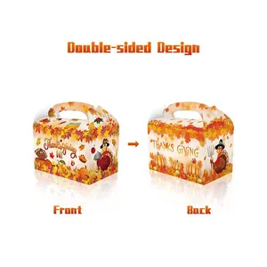 Thanksgiving snack boxes with maple leaf and pumpkin designs featuring double-sided prints