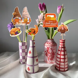 Thanksgiving vase toppers with autumn gnomes and pumpkin truck for party decor