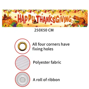 Detail of Happy Thanksgiving banner with durable polyester fabric and metal grommets