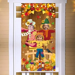 Herbst Thanksgiving Fotobanner mit drei Vogelscheuchen-Ausschnitten für Party Dekorationen