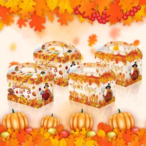 Thanksgiving snack gift boxes with turkey and pumpkin prints, ideal for party favors