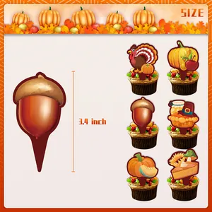 Thanksgiving cake toppers featuring turkey and pumpkin designs with a 3.4-inch height