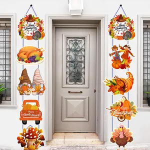 Happy Thanksgiving door banner set featuring turkey, pumpkin, and gnome festive designs
