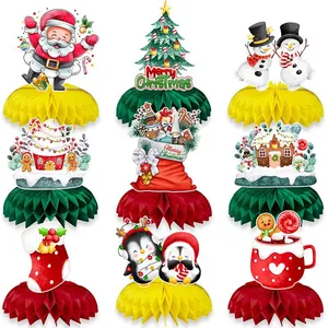 Weihnachts-Thema Waben Tischdekoration Set Papier 3D Faltbare Weihnachtsmann Schneemann Weihnachtsbaum Party Zubehör