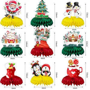 9-teiliges Weihnachts-Waben-Tischdeko-Set mit Weihnachtsmann, Bäumen und Schneemännern