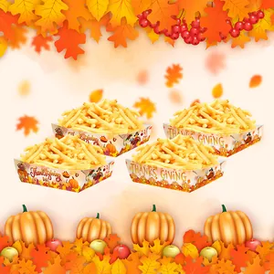 Bandejas de papel para aperitivos de Acción de Gracias con diseños de hojas y calabaza