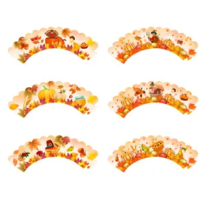 6er-Set Thanksgiving-Muffinförmchen mit Truthahn- und Kürbis-Herbstillustrationen