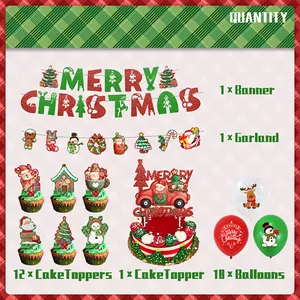 Kit déco Noël avec bannière Merry Christmas décorations de gâteau et ballons de fête