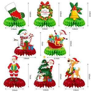 Lot de 8 centres de table de Noël en nid d'abeille avec Père Noël, Renne et Bonhomme