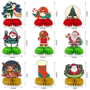 Lot de 9 centres de table de Noël en nid d'abeille avec motifs Père Noël et bonhomme