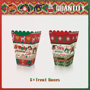 Pack de 6 cajas navideñas para dulces estilo Ugly Sweater con muñecos de nieve y renos