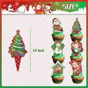 Christmas cupcake toppers set with Santa Claus and Snowman designs for party decor