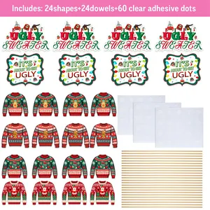 Kit déco fête pull de Noël moche avec découpes en papier et bâtons en bois pour centres de table