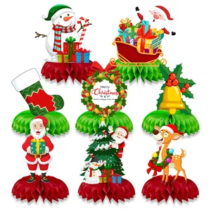 Lot de 8 centres de table de Noël en nid d'abeille avec Père Noël, renne et bonhomme
