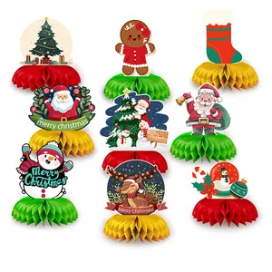 Lot de 9 décorations de table de Noël en nid d'abeille avec Père Noël et bonhomme