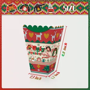 Cajas de snacks navideñas estilo Ugly Sweater con diseños de renos y muñecos de nieve