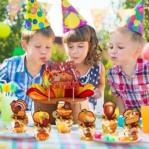 Thanksgiving Tortendeko Set mit Truthahn und Kürbis Motiven für festliche Partys