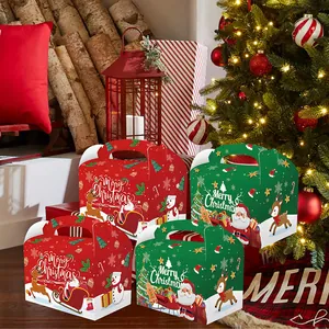 Scatole regalo di Natale con manici, confezioni festive rosse e verdi per dolci da festa