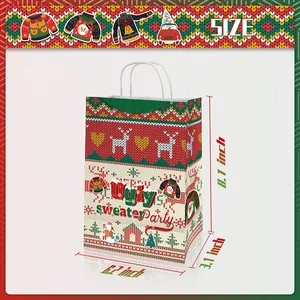 Christmas ugly sweater party paper gift bags with handles and festive deer patterns
