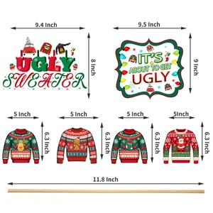 Décoration de fête pull de Noël moche avec tiges en bois et découpes festives