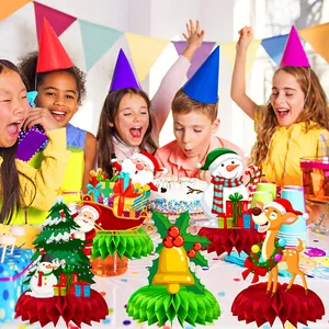 Set de 5 décorations de table de Noël en papier alvéolé avec Père Noël et renne