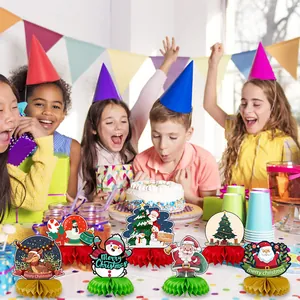 Lot de 6 centres de table de Noël en nid d'abeille avec Père Noël et bonhomme de neige
