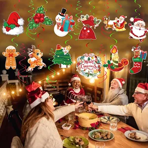 Christmas hanging decorations set with Santa, reindeer and PVC swirls for party decor